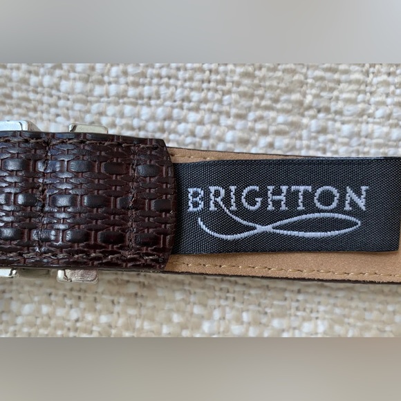 Brighton Belt Size ML / 32 Leather Brown Silver& Gold Tone Buckle & Tip - Picture 9 of 10